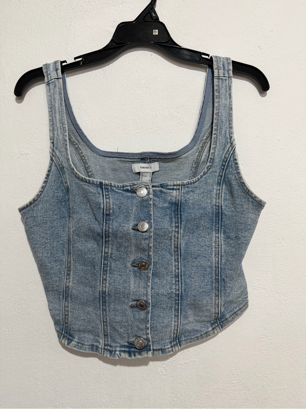 Forever 21 Light Wash Denim Button-Front Tank